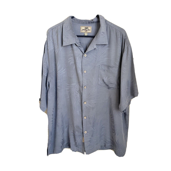 Jamaica Jaxx Mens XXL Blue Button Down Shirt Hawaiian 100% Silk Pre-owned - Picture 1 of 9